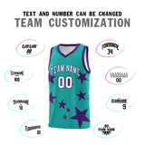 Custom Aqua Purple Graffiti Pattern Star Print Basketball Jersey Sets