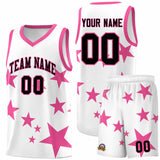 Custom White Pink Graffiti Pattern Star Print Basketball Jersey Sets