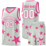Custom Gray Pink Graffiti Pattern Star Print Basketball Jersey Sets