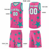 Custom Pink Aqua Graffiti Pattern Star Print Basketball Jersey Sets