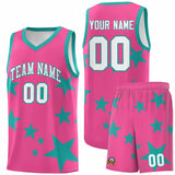 Custom Pink Aqua Graffiti Pattern Star Print Basketball Jersey Sets