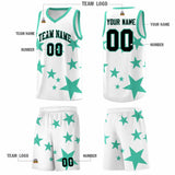 Custom White Bright Green Graffiti Pattern Star Print Basketball Jersey Sets