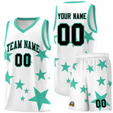 Custom White Bright Green Graffiti Pattern Star Print Basketball Jersey Sets