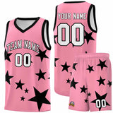 Custom Light Pink Black Graffiti Pattern Star Print Basketball Jersey Sets