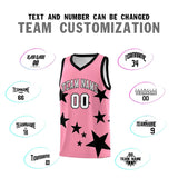 Custom Light Pink Black Graffiti Pattern Star Print Basketball Jersey Sets