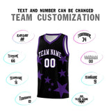 Custom Black Purple Graffiti Pattern Star Print Basketball Jersey Sets