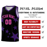 Custom Black Purple Graffiti Pattern Star Print Basketball Jersey Sets