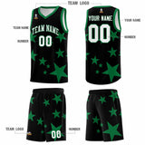 Custom Black Kelly Green Graffiti Pattern Star Print Basketball Jersey Sets