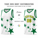 Custom White Kelly Green Graffiti Pattern Star Print Basketball Jersey Sets
