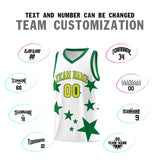 Custom White Kelly Green Graffiti Pattern Star Print Basketball Jersey Sets
