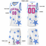 Custom White Light Blue Graffiti Pattern Star Print Basketball Jersey Sets