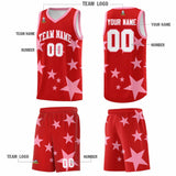 Custom Red Light Pink Graffiti Pattern Star Print Basketball Jersey Sets