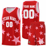 Custom Red Light Pink Graffiti Pattern Star Print Basketball Jersey Sets