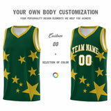 Custom Green Old Gold Graffiti Pattern Star Print Basketball Jersey Sets