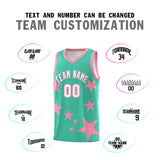 Custom Bright Green Light Pink Graffiti Pattern Star Print Basketball Jersey Sets
