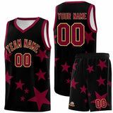 Custom Black Crimson Graffiti Pattern Star Print Basketball Jersey Sets