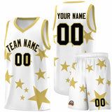 Custom White Old Gold Graffiti Pattern Star Print Basketball Jersey Sets