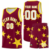 Custom Crimson Gold Graffiti Pattern Star Print Basketball Jersey Sets