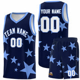 Custom Navy Light Blue Graffiti Pattern Star Print Basketball Jersey Sets