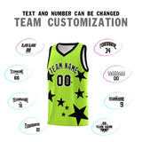 Custom Light Green Black Graffiti Pattern Star Print Basketball Jersey Sets