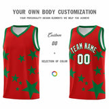 Custom Red Kelly Green Graffiti Pattern Star Print Basketball Jersey Sets
