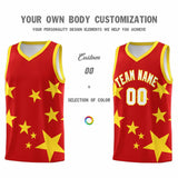 Custom Red Gold Graffiti Pattern Star Print Basketball Jersey Sets