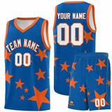 Custom Royal Orange Graffiti Pattern Star Print Basketball Jersey Sets