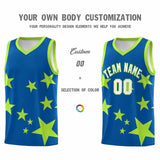 Custom Royal Light Green Graffiti Pattern Star Print Basketball Jersey Sets