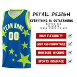 Custom Royal Light Green Graffiti Pattern Star Print Basketball Jersey Sets