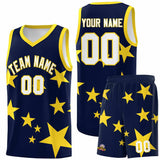 Custom Navy Gold Graffiti Pattern Star Print Basketball Jersey Sets
