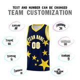 Custom Navy Gold Graffiti Pattern Star Print Basketball Jersey Sets