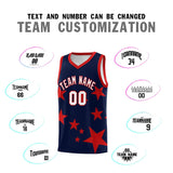 Custom Navy Red Graffiti Pattern Star Print Basketball Jersey Sets