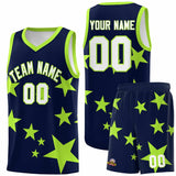 Custom Navy Light Green Graffiti Pattern Star Print Basketball Jersey Sets