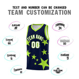 Custom Navy Light Green Graffiti Pattern Star Print Basketball Jersey Sets