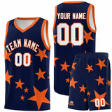 Custom Navy Orange Graffiti Pattern Star Print Basketball Jersey Sets