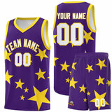 Custom Purple Gold Graffiti Pattern Star Print Basketball Jersey Sets