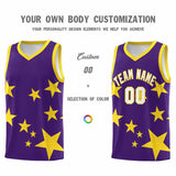 Custom Purple Gold Graffiti Pattern Star Print Basketball Jersey Sets