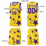 Custom Gold Purple Graffiti Pattern Star Print Basketball Jersey Sets