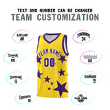 Custom Gold Purple Graffiti Pattern Star Print Basketball Jersey Sets