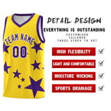 Custom Gold Purple Graffiti Pattern Star Print Basketball Jersey Sets