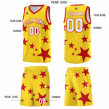 Custom Gold Red Graffiti Pattern Star Print Basketball Jersey Sets