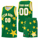Custom Kelly Green Gold Graffiti Pattern Star Print Basketball Jersey Sets