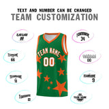 Custom Kelly Green Orange Graffiti Pattern Star Print Basketball Jersey Sets
