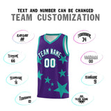 Custom Purple Aqua Graffiti Pattern Star Print Basketball Jersey Sets