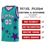 Custom Aqua Purple Graffiti Pattern Star Print Basketball Jersey Sets