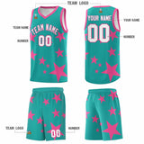 Custom Aqua Pink Graffiti Pattern Star Print Basketball Jersey Sets