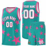 Custom Aqua Pink Graffiti Pattern Star Print Basketball Jersey Sets