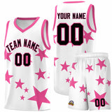Custom White Pink Graffiti Pattern Star Print Basketball Jersey Sets