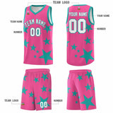 Custom Pink Aqua Graffiti Pattern Star Print Basketball Jersey Sets