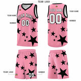 Custom Light Pink Black Graffiti Pattern Star Print Basketball Jersey Sets